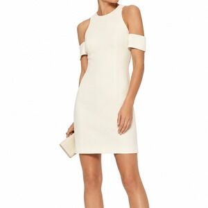 N/Nicholas Cold Shoulder Ponte Sheath Dress Cream Mini Rayon Blend US 6